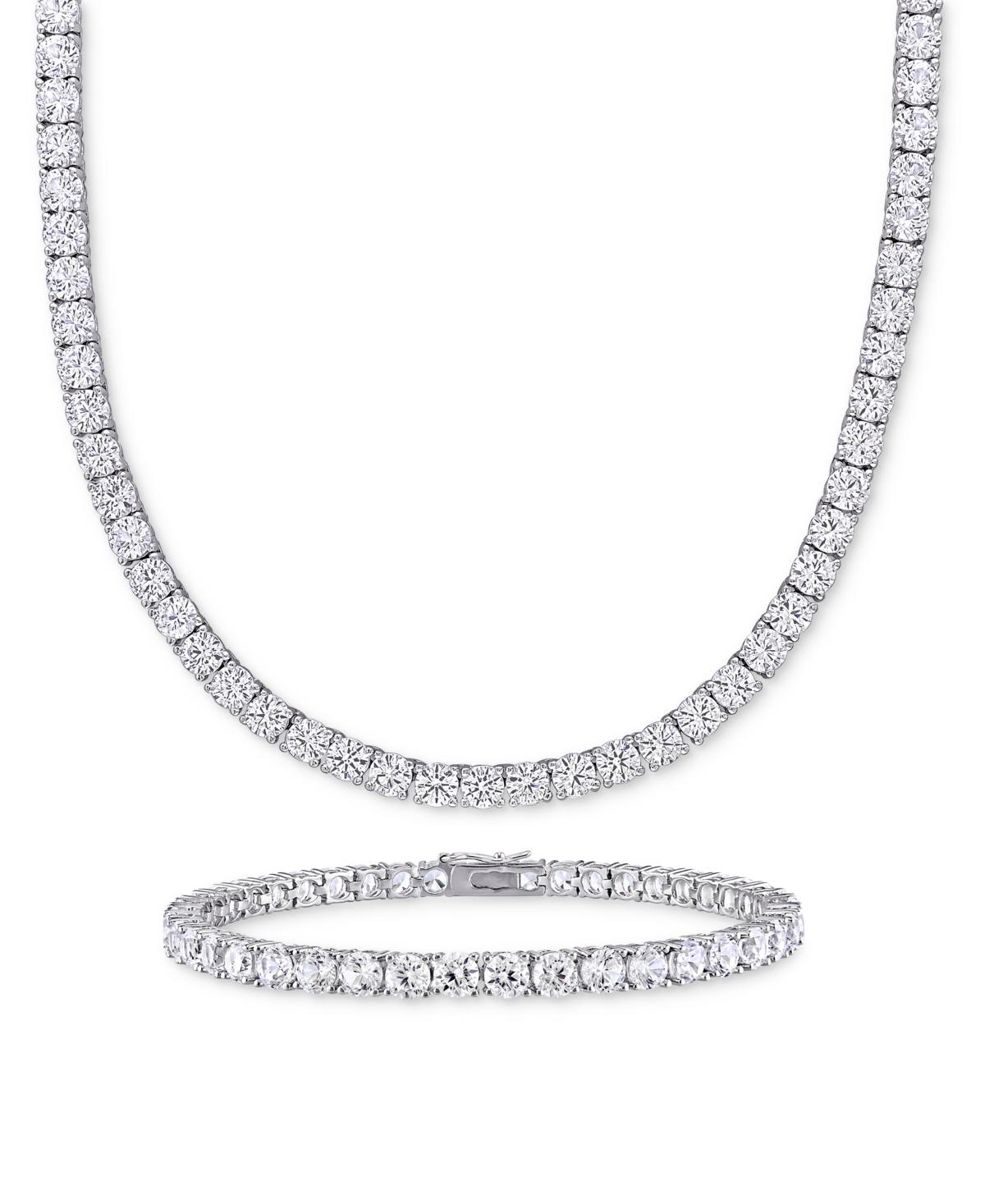 Macy's 2-pc. Set Lab-grown Blue Sapphire (23-3/4 Ct. T.w.) & Lab-grown White Sapphire (23-3/8 Ct. T.w.) Col In White Sapphire