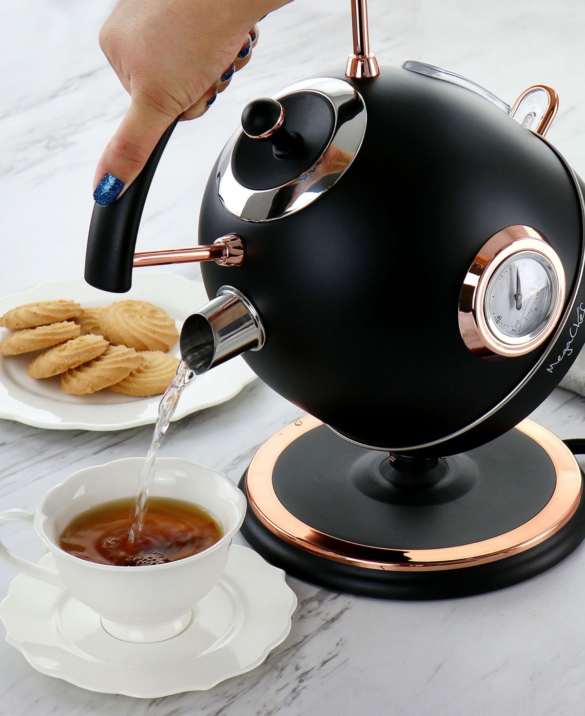 Megachef 1.8l Half Circle Electric Tea Kettle With Thermost In Black