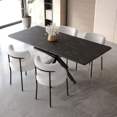 Expandable Dining Set with Upholstered Chairs and Large Table
