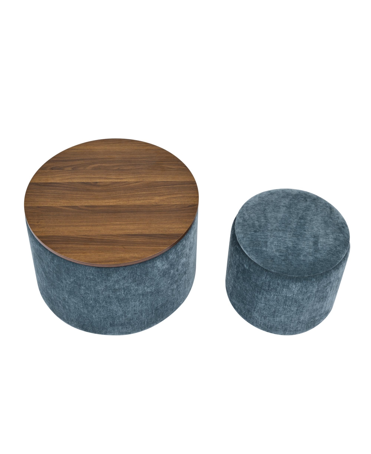 Streamdale Furniture 2-Piece Set Round Chenille Storage Ottoman, Equipped with a Drum Shaped Small Stool, Storage Space, and Mdf Made Desktop Panel (D