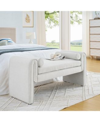 Bedroom storage stool, linen fabric storage stool, large storage space, 50.39 inches, can be used for bed end, living room, entrance, White