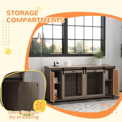 Dog Crate Furniture with Removable Divider for 2 Small Dogs or 1 Large Dog, 71" Modern Dog Kennel Furniture End Table with Storage, Double Doors, Walnut