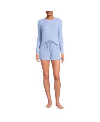 Women's Cozy Brushed Rib 2 Piece Pajama Set - Long Sleeve Top and Shorts