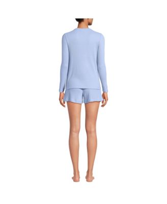 Women's Cozy Brushed Rib 2 Piece Pajama Set - Long Sleeve Top and Shorts