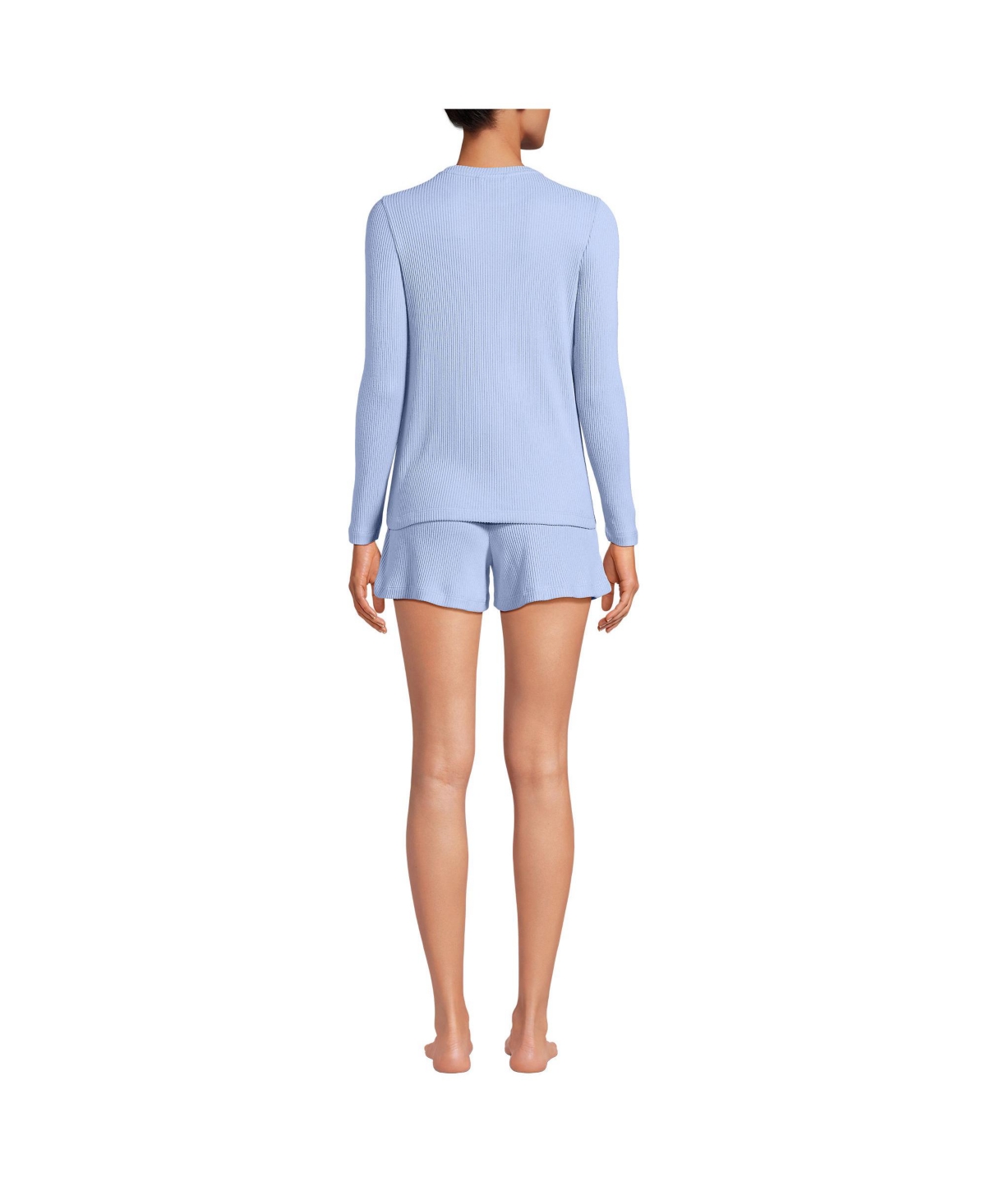 Lands' End Women's Cozy Brushed Rib 2 Piece Pajama Set - Long Sleeve Top and Shorts
