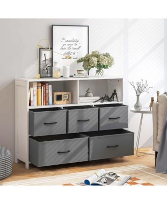 5-Drawer Dresser for Bedroom Chest of Drawers with 2 Large Fabric Bins