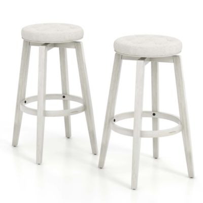 30" Swivel Bar Stool Set of 2 Upholstered Bar Height Rubber Wood Frame