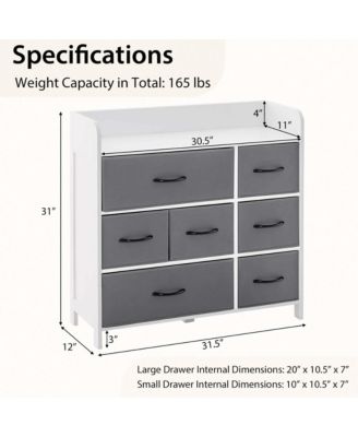 7-Drawer Dresser for Bedroom Chest of Drawers with 2 Large Fabric Bins