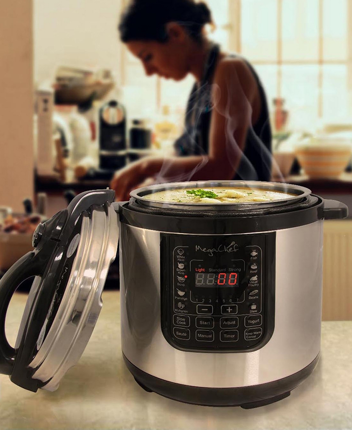 Megachef 8qt Digital Pressure Cooker With 13 Pre-set Multi Function Features In Silver