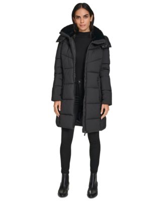 Women's Hooded Faux-Fur-Lined Midi Puffer Coat