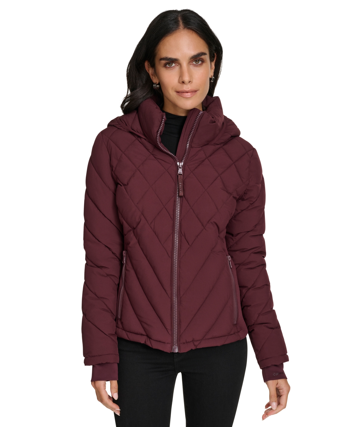 Calvin Klein Womens Side-panel Hooded Packable Puffer Coat, Created For Macys In Bordeaux