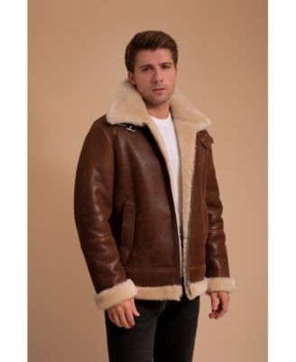 Men's Leather Sheepskin Jacket, Brown, Created for Macy's