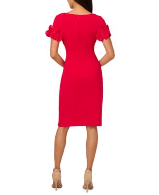 Women's Petal-Sleeve Faux-Wrap Crepe Sheath Dress