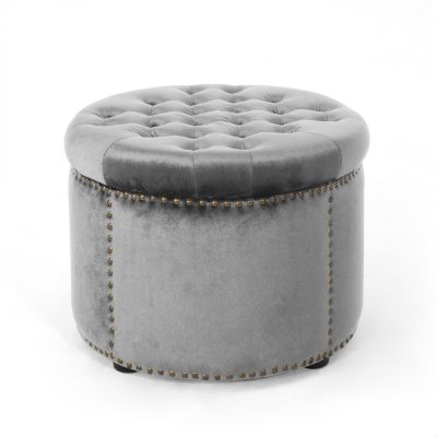 Luxurious Velvet Ottoman with Studded Rim for Comfort and Style