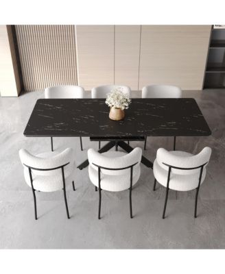 Elegant 6-8 Person Dining Table with Curved Backrest Chairs