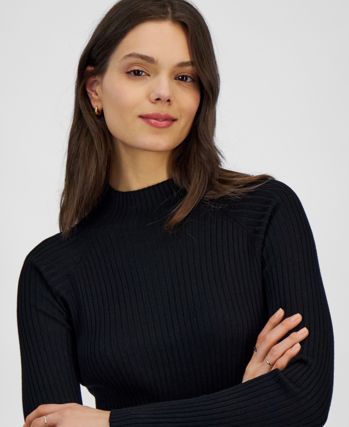 Hooked Up By Iot Juniors' Mock-neck Rib-knit Sweater In Black