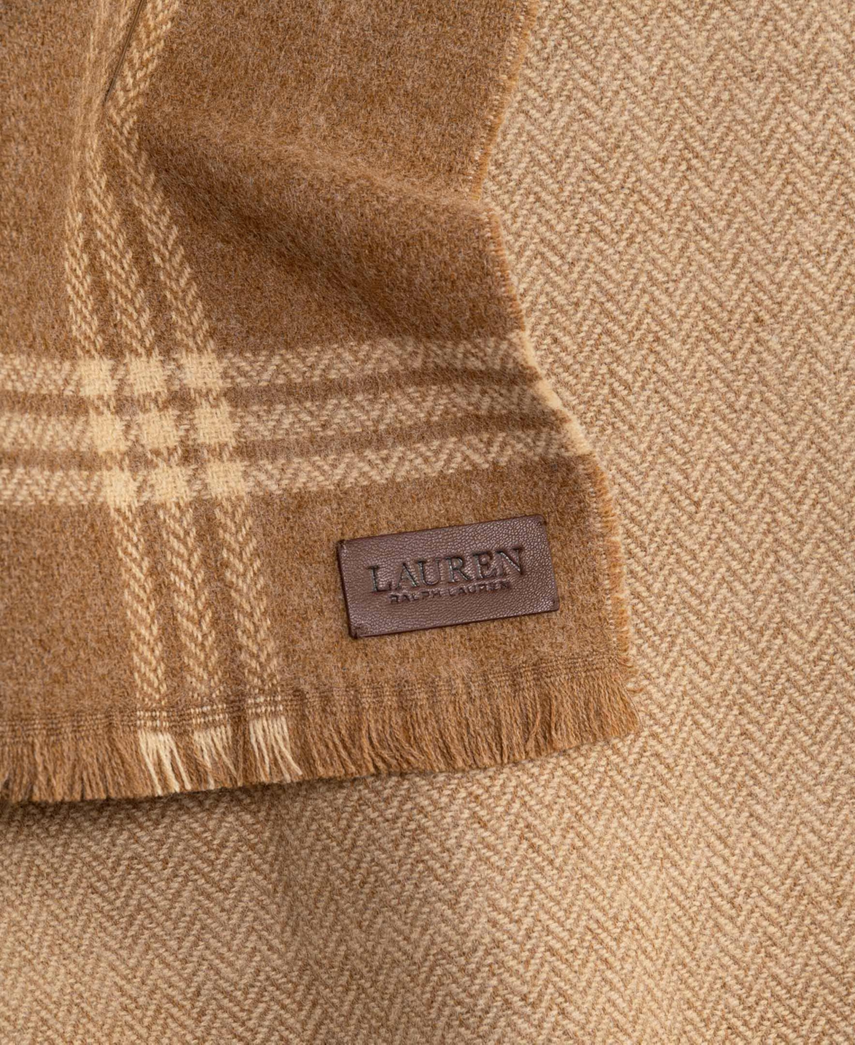 Lauren Ralph Lauren Triple Window Pane Double Face Ruana -wheat