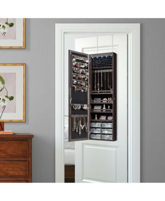 Door Hanging Mirror Jewelry Armoire with Full Length Mirror and 6 Drawers