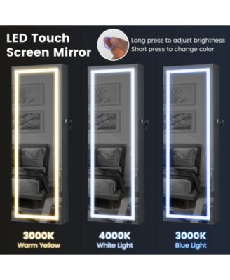 42.5 Inches Lockable Jewelry Mirror Wall Cabinet with 3-Color LED Lights
