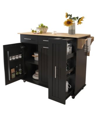 Kitchen Island Cart with Storage, Drop Leaf, Towel Rack, Drawers