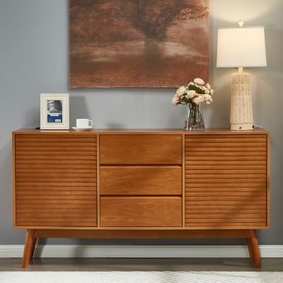  JaydenMax Modern TV Stand, Slatted Entertainment Center