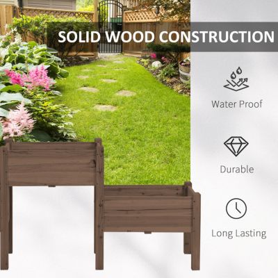 Raised Garden Bed with 3 Planter Box, Elevated Wooden Plant Stand with Drainage Holes, for Vegetables, Herb and Flowers, Coffee