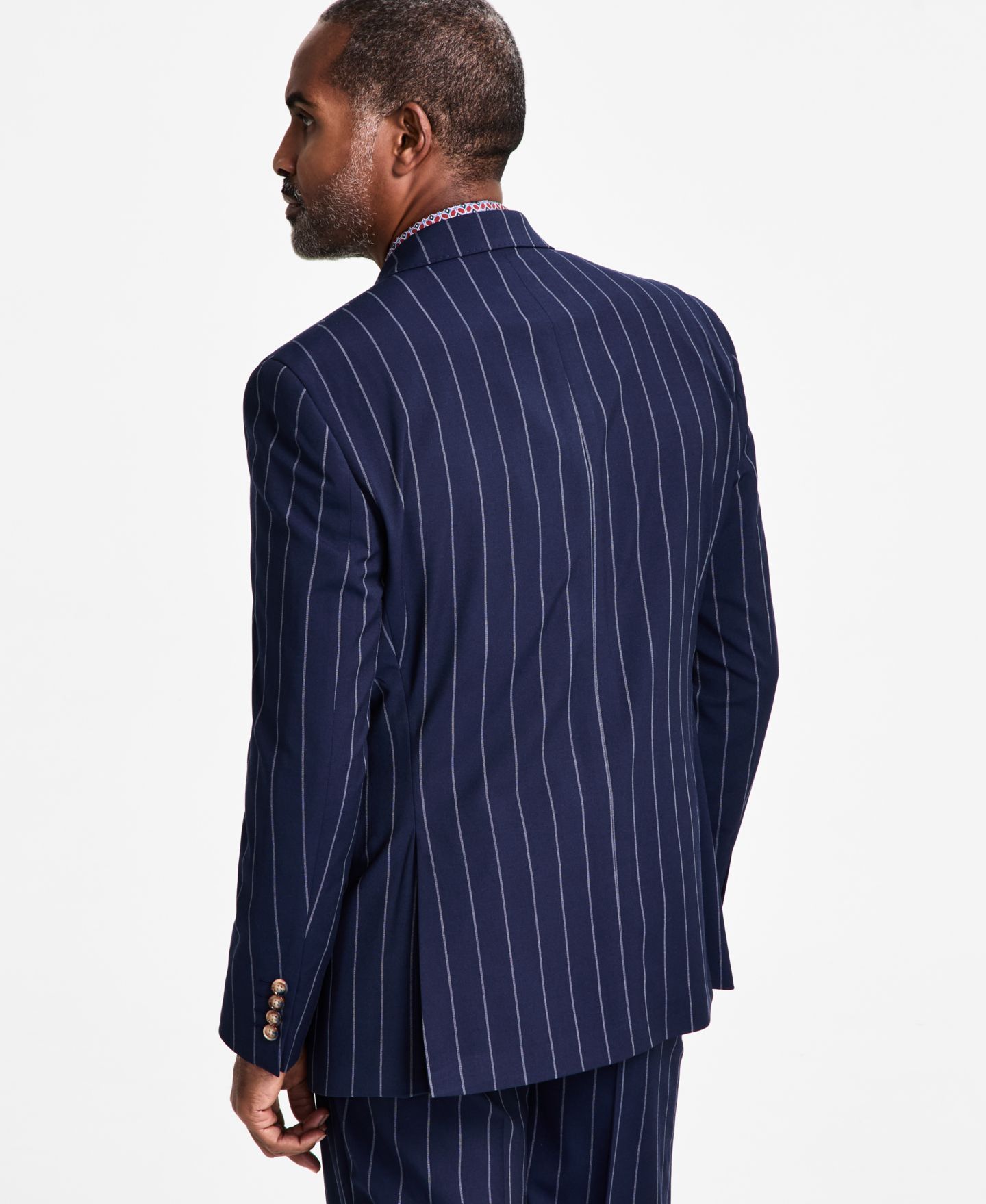 Мужской пиджак Tayion Collection Pinstriped Double-Breasted Suit, цвет: Синий — фото 4