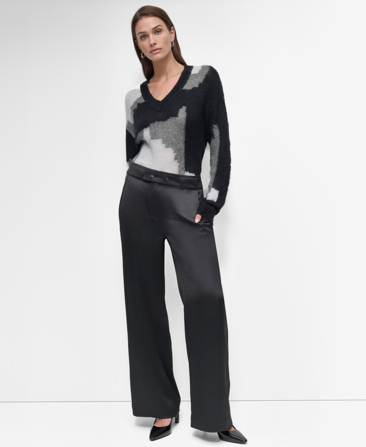 Dkny Women's Satin High-Rise Wide-Leg Pants