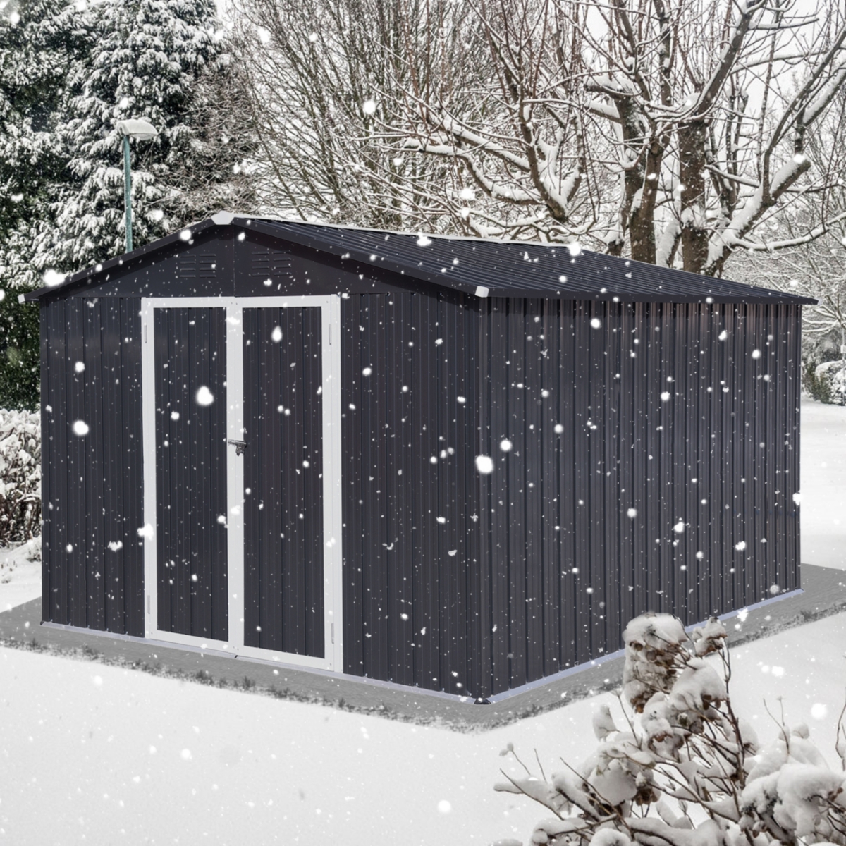 Streamdale Furniture Metal garden sheds 10ft 12ft outdoor storage sheds Dark-grey