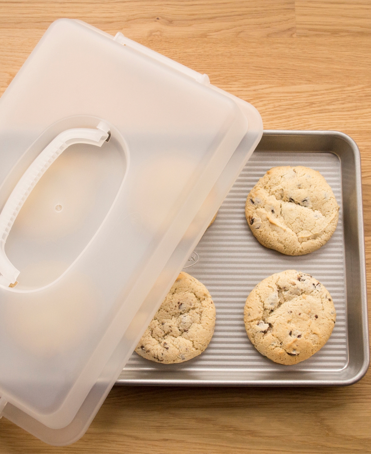 USA PAN NON-STICK ALUMINUM 14" X 9" JELLY ROLL PAN AND LID SET 