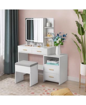 FCH Dressing Table Set with Mirror, 4 Drawers, 1 Storage Cabinet & 2 Shelves