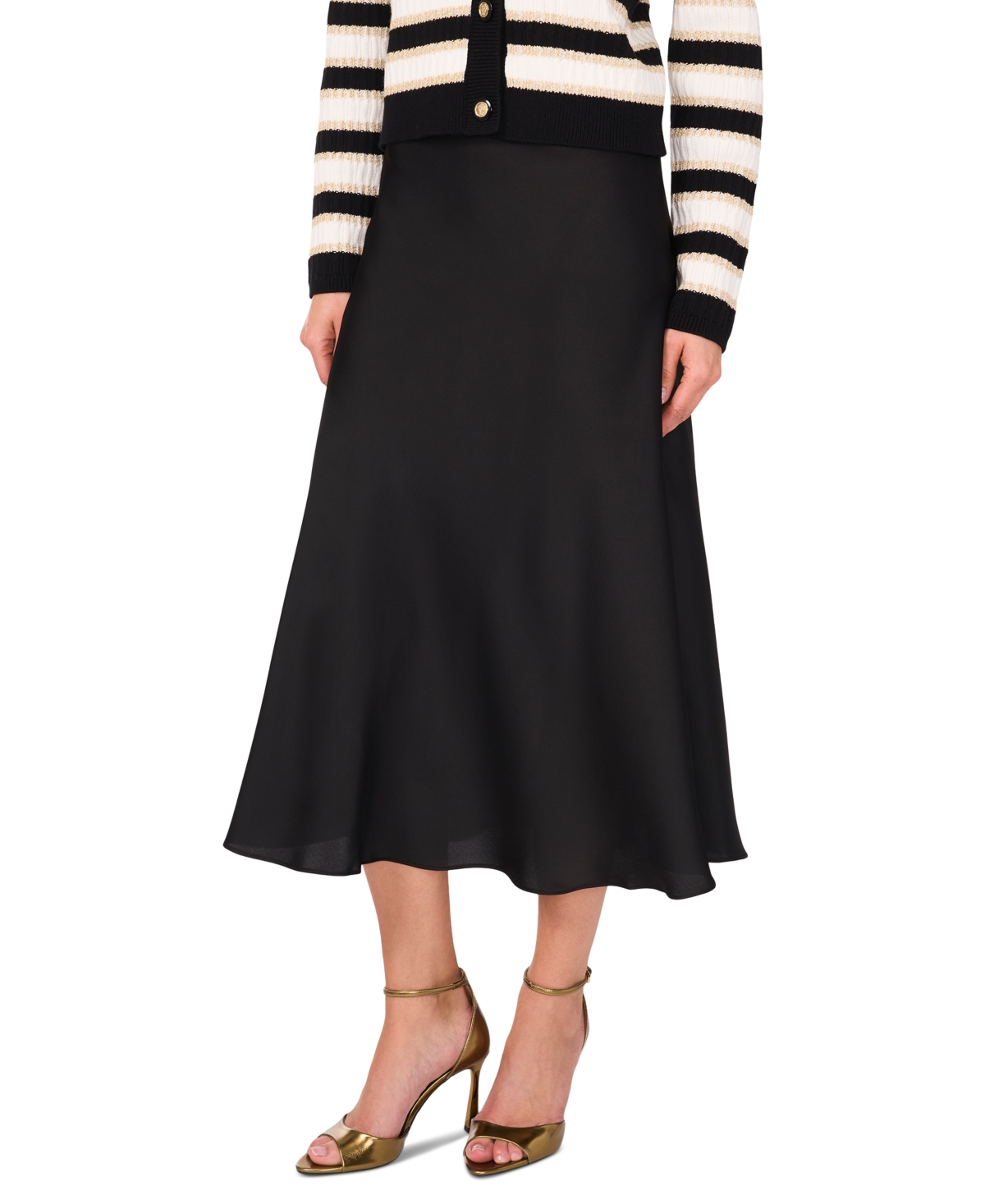 Women's A-line Side-Zip Satin Midi Skirt - Rich Black