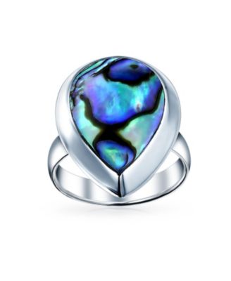 Large Teardrop Bezel Rainbow Shell Abalone Ring .925 Sterling Silver