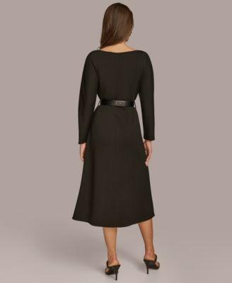 Donna Karan New York Women's Belted A-Line Midi Dress - Macy's
