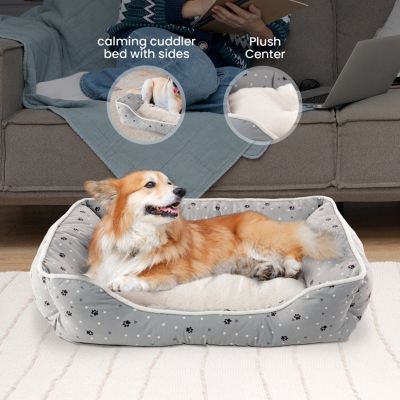 Microsuede Pet Bed, Dog Beds for Small Dogs and Cats, Calming Cuddler Bed for Pets with Sides and Plush Center