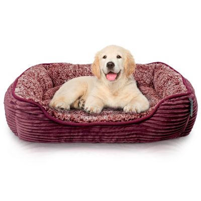 Rectangle Dog Bed, Durable Sleeping Calming Cuddler for Pets, Super Plush Corduroy Sherpa