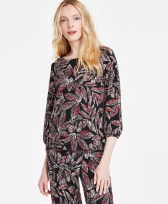 Jones New York - Women's Printed Moss Crepe Button-Shoulder Top