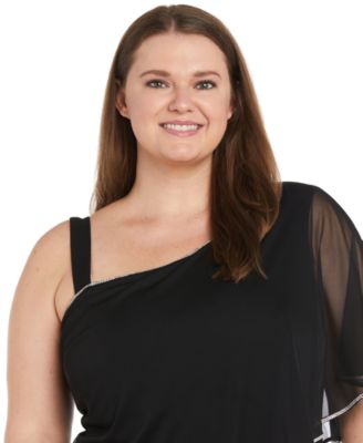 R & M Richards Plus Size Asymmetric-Neck Overlay Jumpsuit