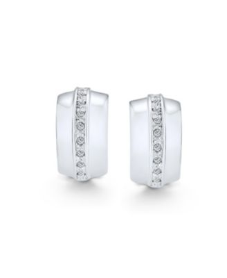 Single Row Crystal Wide Hoop Clip On Earrings Non Pierced Ears Plated