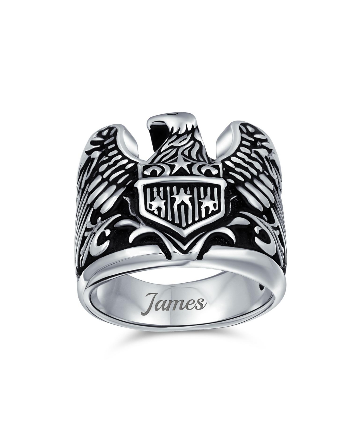 Bling Jewelry Biker Patriotic Usa Bald Eagle Signet Ring Oxidized .925 Sterling- Silver