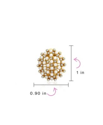 Art Deco Geometric Round White Pearl Clip-On Earrings 14K Gold Plated Fashion