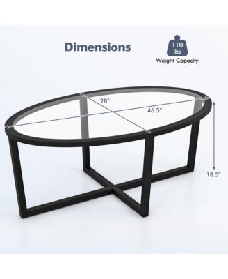 Modern Glass Coffee Table w/ Cross Base & Acacia Wood Legs for Small Spaces