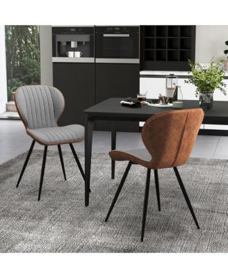 2 Set Armless Dining Chair w/ Curved Backrest U-shaped Seat & Non-slip Foot Pad