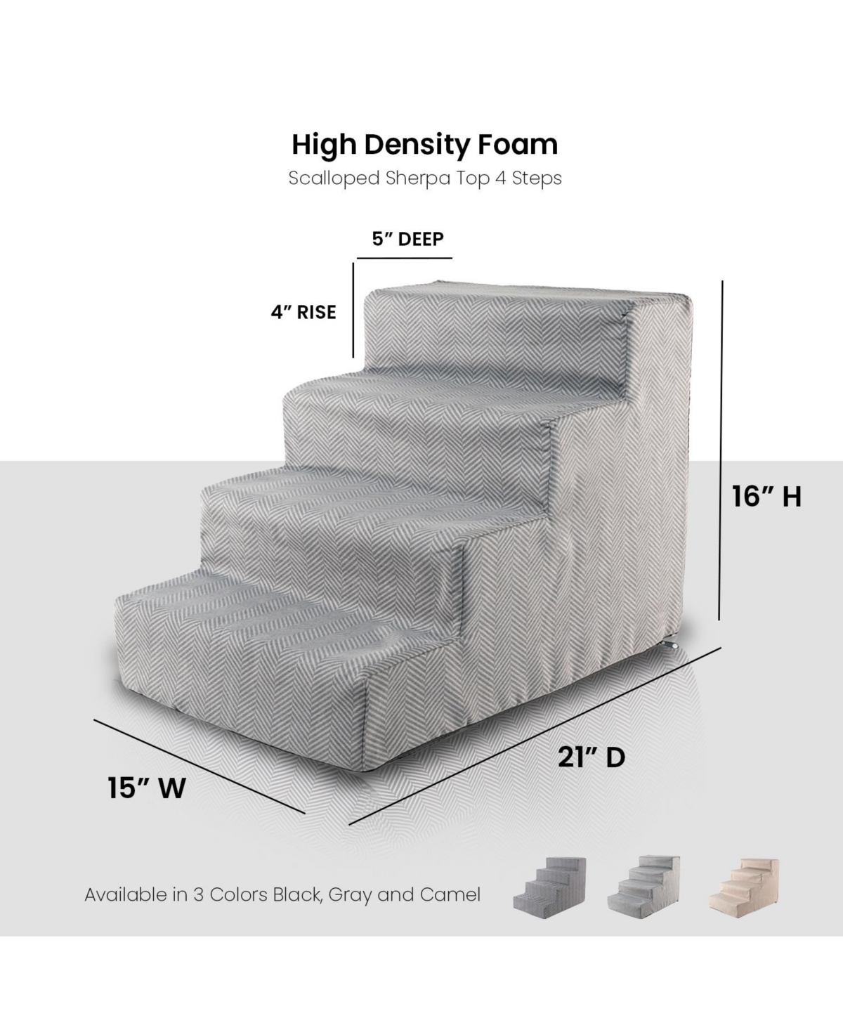 Home Base 4-Step Dog Steps for Bed, Dog Stairs for Couch, Pet Stair for Cats and Dogs, High Density Foam Herringbone Design,