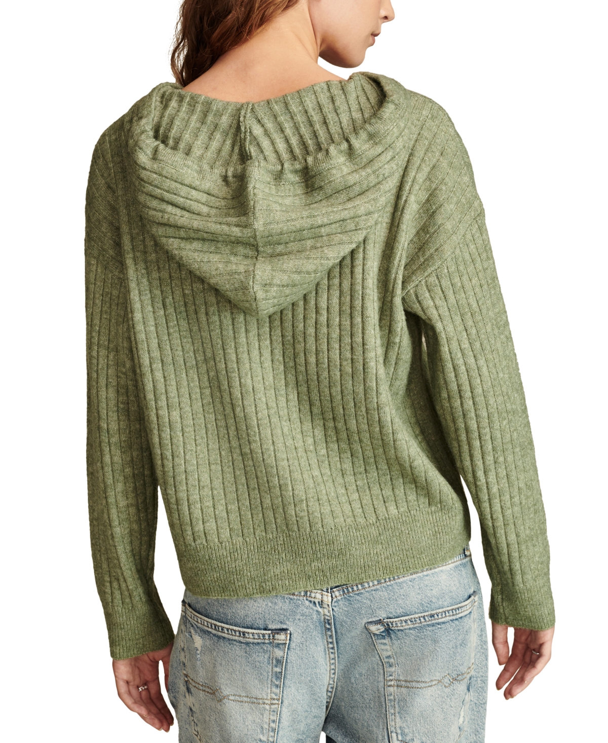 LUCKY BRAND WOMEN'S RIBBED KNIT HOODED SWEATER 