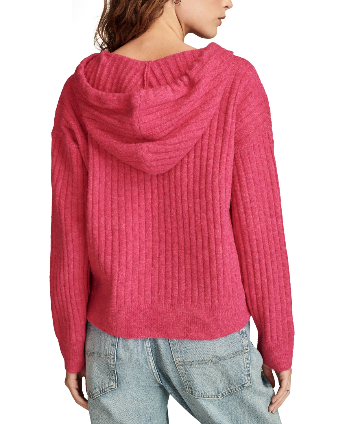 LUCKY BRAND WOMEN'S RIBBED KNIT HOODED SWEATER 