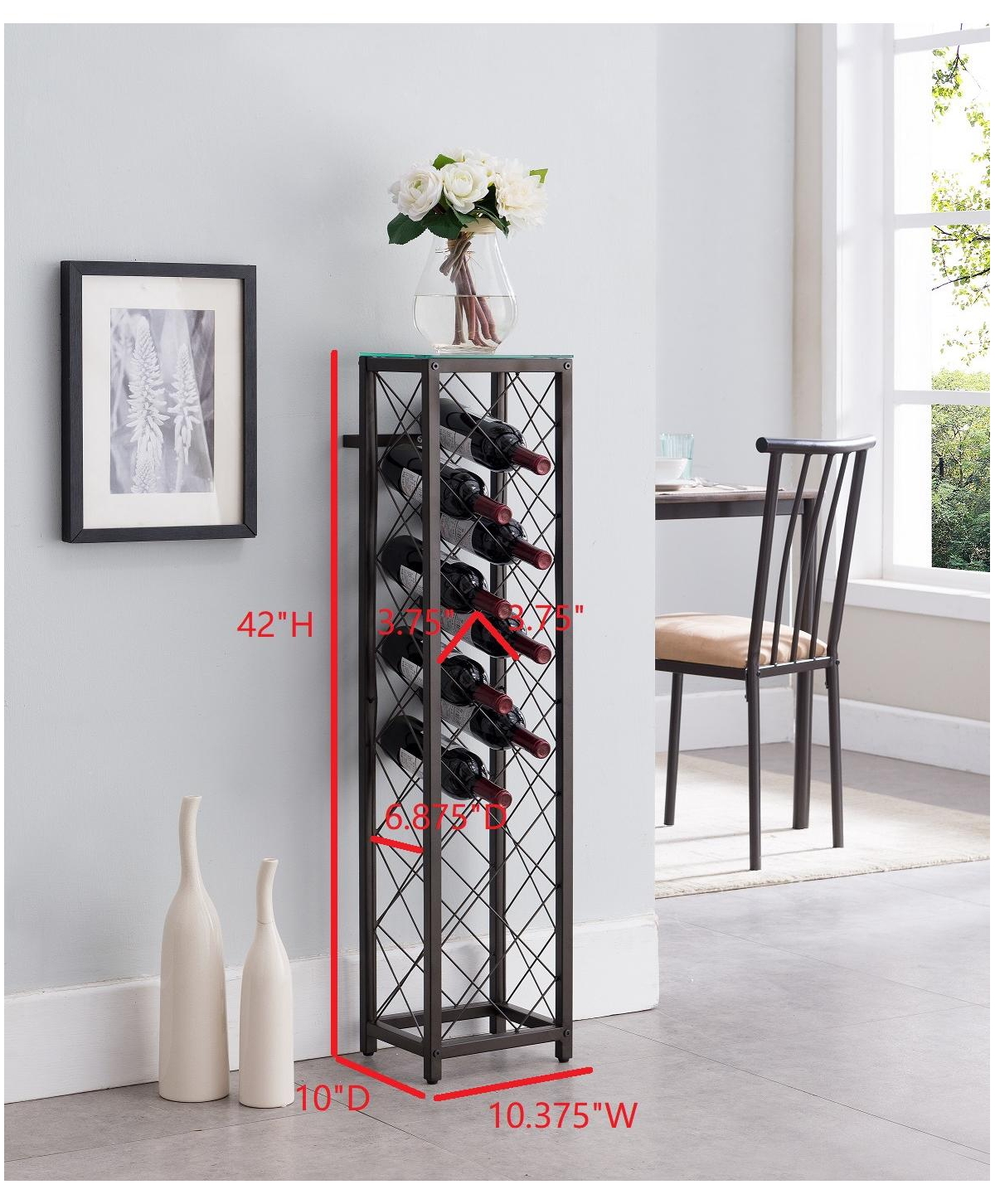 Kings Brand Furniture Narenda Freestanding Floor Wine Rack Storage Tower, Pewter