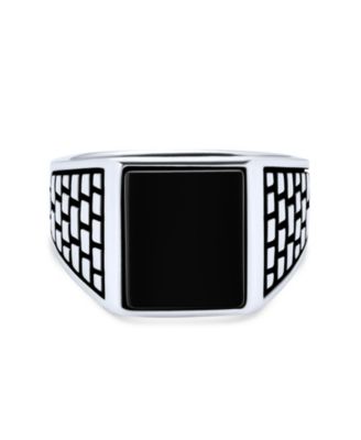 Brick Accent Statement Rectangle Natural Black Onyx Signet Ring