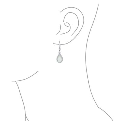 CZ Halo Solitaire White Opal Teardrop Pendant & Earrings Jewelry Set