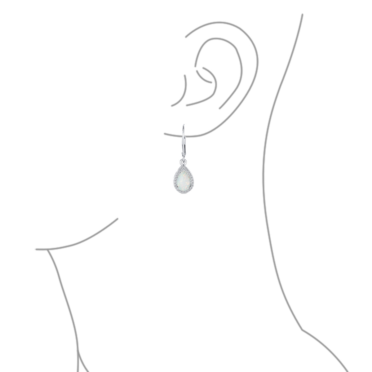Bling Jewelry Traditional Elegant Cz Accent Halo Solitaire White Created Opal Teardrop Earrings Pendant Jewelry Set For Women .925 Sterling Silver